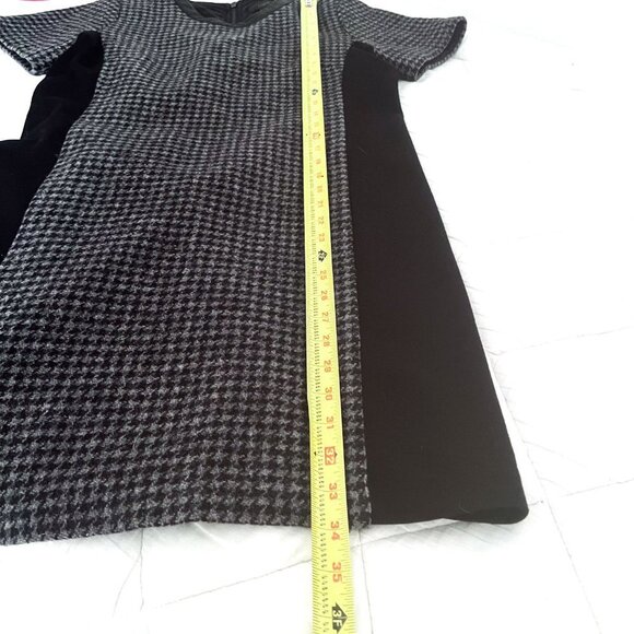 J. Crew Gray Black Tweed Wool Mixed Hounds Tooth Leather Collar Shift Dress Sz 6 - Picture 12 of 13